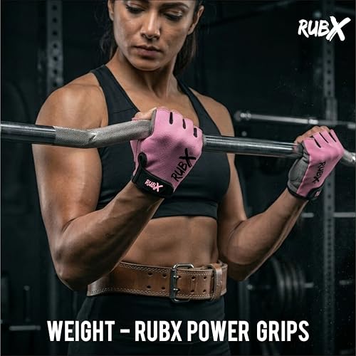 Image of RUBX Gym Gloves for Men & Women - Half Finger Workout Gloves for Weightlifting, Training, Fitness,Biking,Hand Protection & Grip Strength - Gym Accessories (Pink & Grey Size-M)