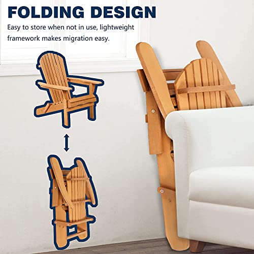 Yiqiedey Folding Adirondack Chair Outdoor Patio Chairs Weather Resistant Lounger Chair Lawn Chair With Arms Wooden Accent Furniture For Patio Deck Garden Backyard Deck 1 Pieces Natural #TOP4
