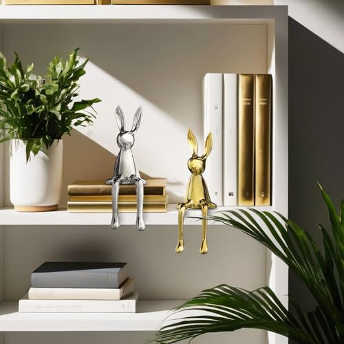 Estatuas Decorativas Conejo 2 piezas Oro y Plata miniatura 6