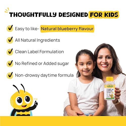 Image of Kids Daytime Cough Syrup | Dry & Wet Cough Relief | Honey, Tulsi, Ginger & Licorice | Non-Drowsy, Drug-Free | Natural Blueberry Flavor | 100ml (Ages 2+)