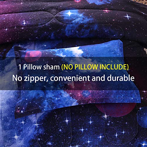 Jqinhome Twin Galaxy Comforter Sets Blanket, 3D Outer Space Themed Bedding, All-Season Reversible Quilted Duvet, For Children Boy Girl Teen Kids - Includes 1 Comforter, 1 Pillow Sham (Dark Blue) #TOP5
