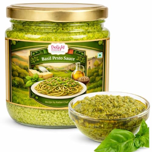 Delight Foods Basil Pesto Sauce 300g | Authentic Italian Green Sauce | Made with Basil, Walnuts, Cheese, Olive Oil & Garlic | No Preservatives | Ready to Use
