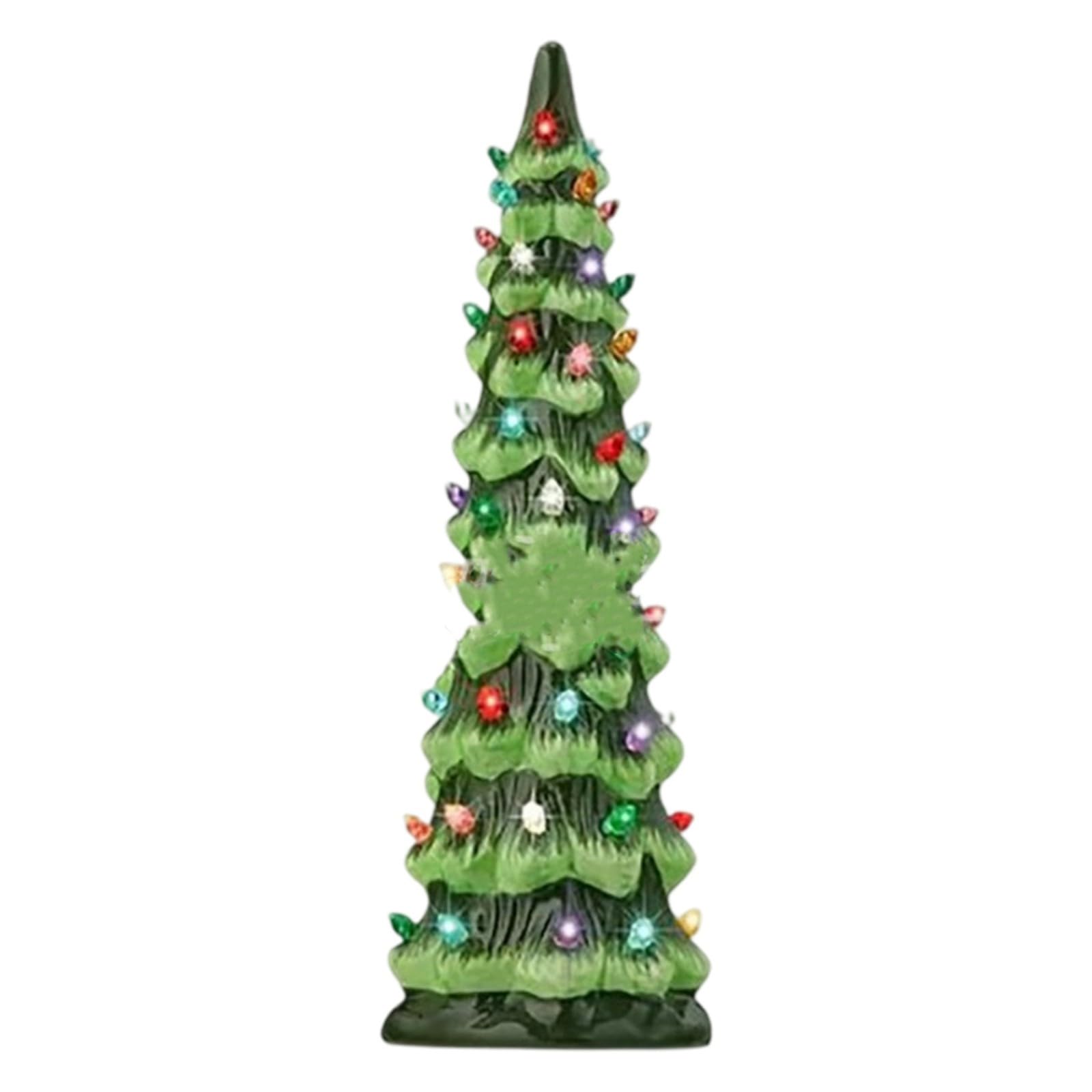 Tsophreniq Illuminated Resin Christmas Tree Sculpture Glowing Miniature Holiday Desk Ornament for Holiday Party Decorations Glowing Christmas