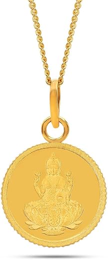 KALYAN JEWELLERS Women 24K (999) Purity Goddess Lakshmi Gold Coin Pendant 2 Gms