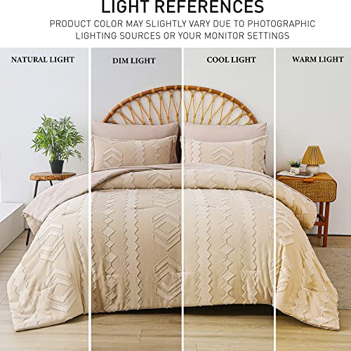 Wuruibo King Size Comforter Set,7 Piece Bed In A Bag Beige Tufted Comforter And Sheet Set,Soft Microfiber Boho Bedding Comforter Set For All Season(Beige,King) #TOP1
