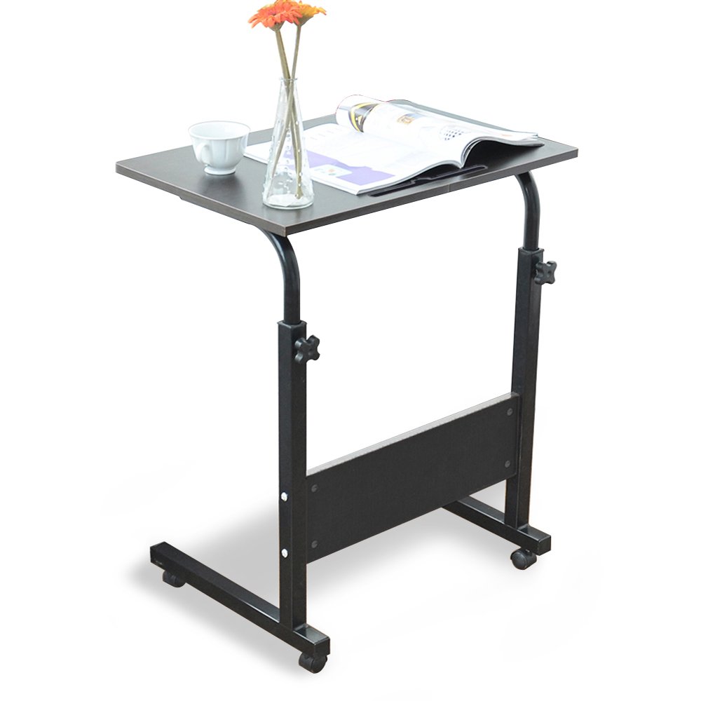 sogesfurniture Table Roulante de Lit Canapé pour Ordinateur Portable Hauteur Réglable, 60 * 40cm Petite Table d'appoint Bout de canapé Mobile avec roulettes et Rainure de Tablette, Noir 05#3-60BK-BH