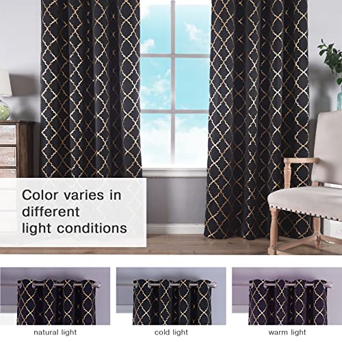 Anjee Black Blackout Curtains 95 Inches Long 2 Panels Set For Bedroom Thermal Insulated Living Room Darkening Black Out Window Drapes With Gold Moroccan Foil Pattern Print Eyelet Curtain,52 X 95 Inch #TOP4