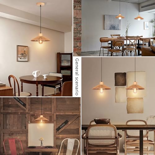 Lámpara colgante nórdica de ratán 30cm con madera E27 iluminacion decorativa de techo boho 6