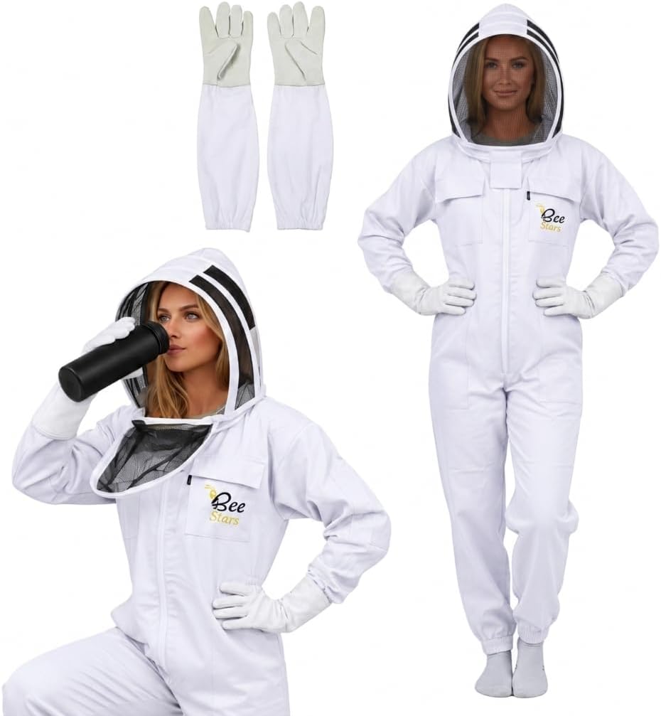 Bee Suit with Fencing Veil One Pair Gloves Polycotton Sting Proof Beekeeping Suit for Beekeeper