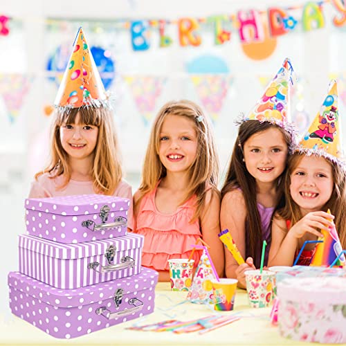 Amedoo Paperboard Suitcases Set Of 3 , Nesting Gift Boxes, Cute Storage Boxes For Easter Decorations Christmas New Year Gift Boxes Wedding Birthday Party, Mini Suitcase Favor Box (Purple Dots And Strips) #TOP1