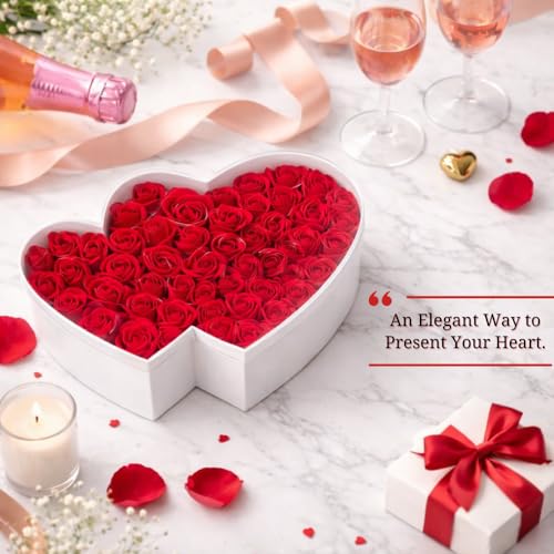 Image of Oasis Pack of 2 Double Heart Shaped Gift & Flower Hamper Boxes With Clear Lid | Classic Bouquet Box for Flower Arrangements & Gift Hampers | Decorative Gift Packaging Box - White Twin Lux Heart