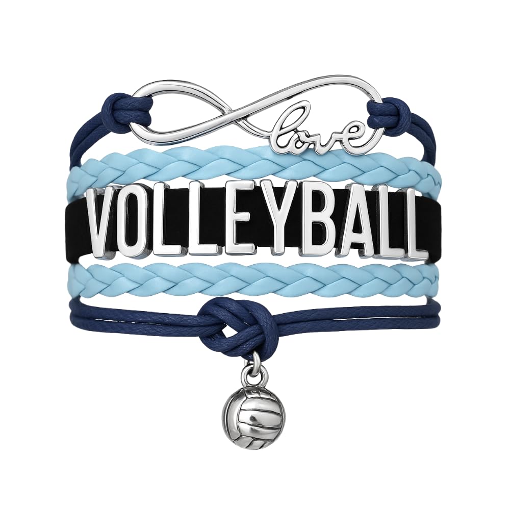 Volleyball Bracelets For Girls- Ideal Volleyball Gifts &amp; Souvenirs. Adjustable Charm Bracelet with Moveable Letters, Infinity Symbol &amp; Silver Volleyball Charm. Fashionable Bracelets by SportyBella.