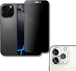 Película De Vidro Privacidade 3D Anti Spy Tela Toda Para iPhone + Película Lente de Câmera (iPhone 16 Pro)
