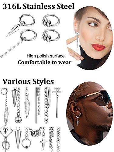 20 Pieces Men Dangle Earrings Stainless Steel Huggie Hinged Hoop for Women3