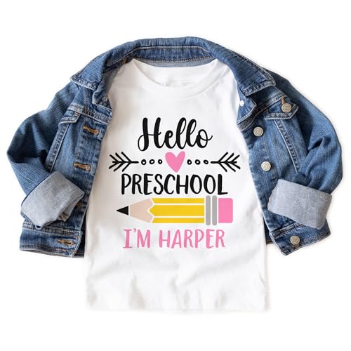 Hello Preschool Personalized Shirts For Girls - Custom Name Back To School Pencil Outfit - Cute Gift For First Day Of School Announcement - Natural Toddler & Youth T-Shirt3