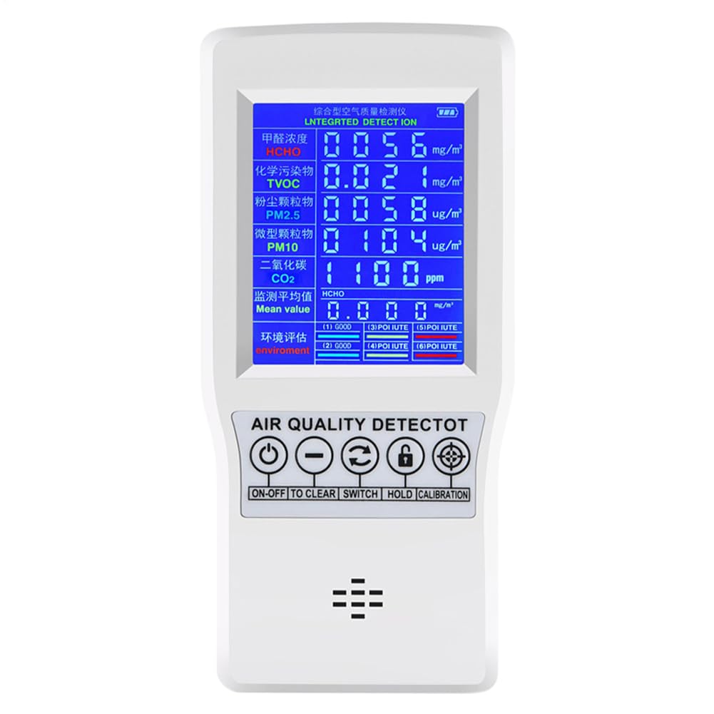 Monitor de Calidad del Aire - Probador de Calidad del Aire preciso para | CO2 HCHO TVOC PM2.5 PM10,Detector de Aire Multifuncional en Tiempo Real para Oficina en casa, Registro de mo