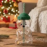 Bidobibo Glass Bear Cup, Honeybear Straw Cup, Glass Cups with Lids and Straws, Cute Mugs Bear Sippy Cups Coffee Beer Wine Cocktail Drinks Glassware 20 oz (Bear Cup)