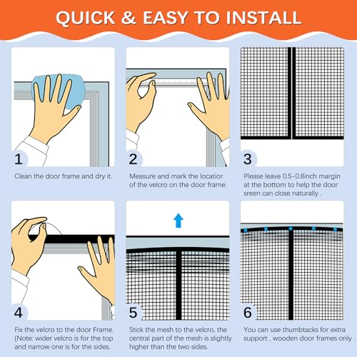 Fiberglass Magnetic Screen Door Fit Door Size 32 x 80 in- Heavy Duty Fiberglass Screen Door Mesh for Interior Door, Patio and Sliding Doors - Door Screen Magnetic Closure Let Fresh Air in