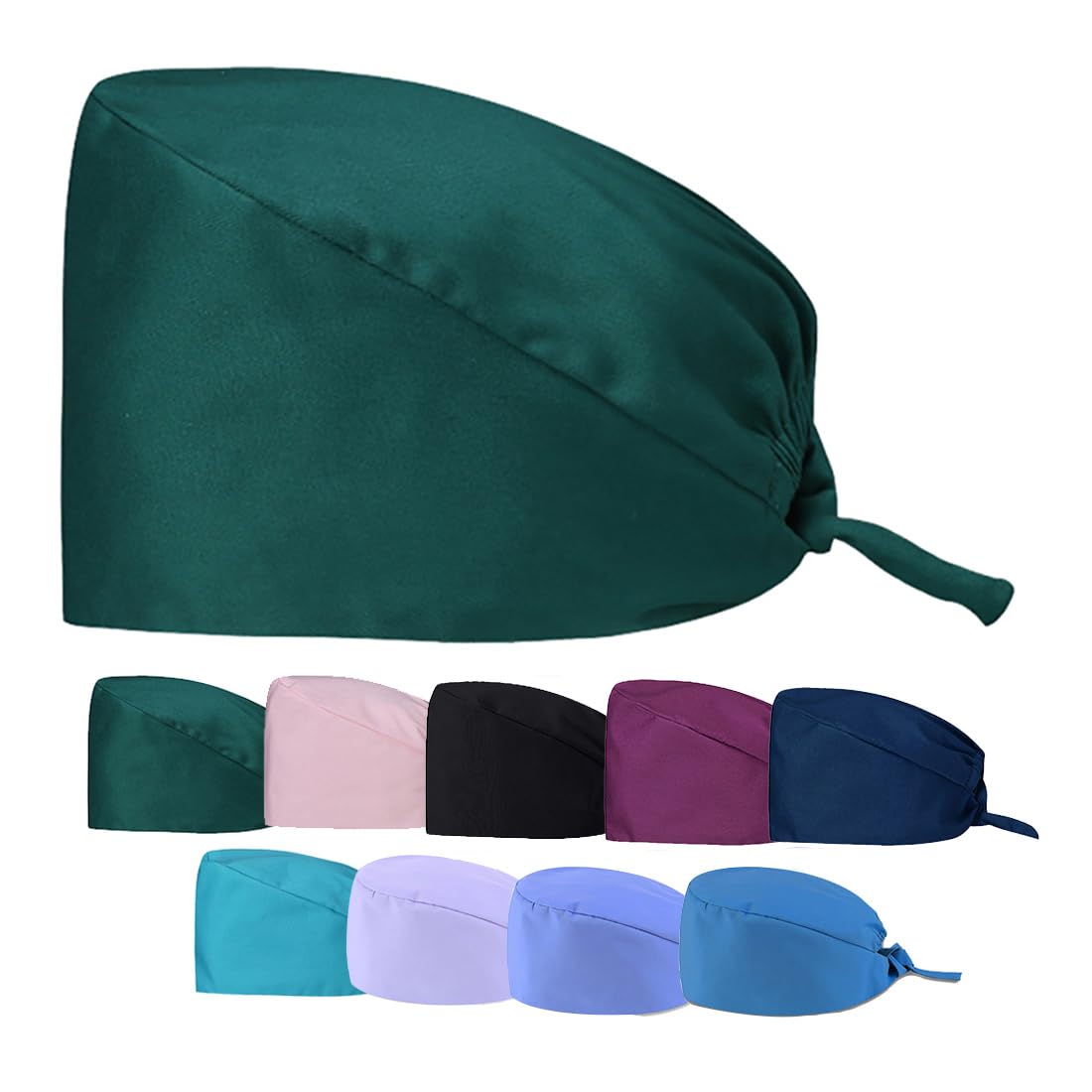 Van Der Linn Men's Dark Green Cotton Head Cover Surgical Scrub Hat Doctor Nurse Caps Operating Room Hat (Dark Green)