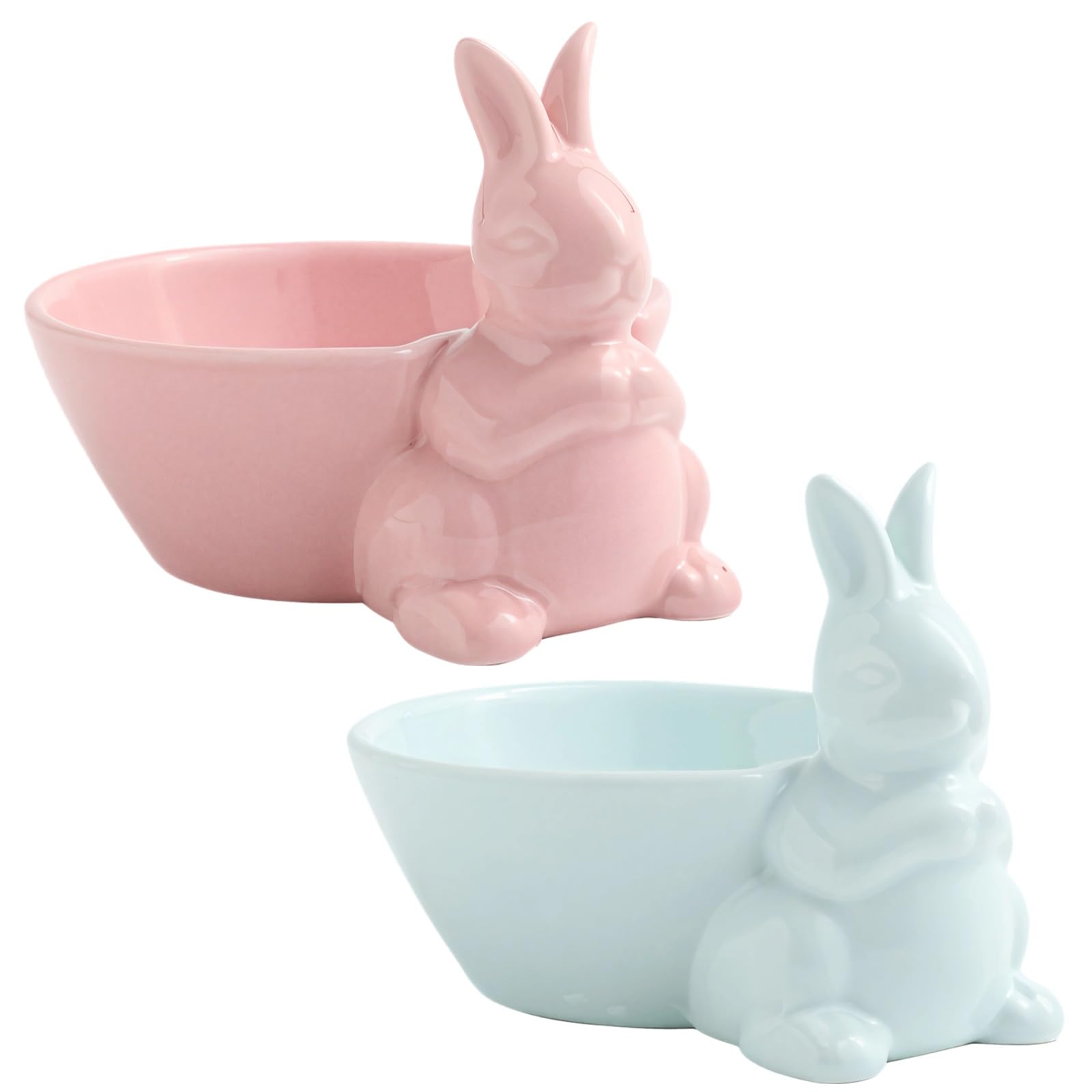2 Pcs Ceramic Bowls Set, Easter Bunny Design & Blue Rabbit Candy Dishes, Dessert & Fruit Bowls, Unique Table Decor, Safe & Easy-to-Clean for Family