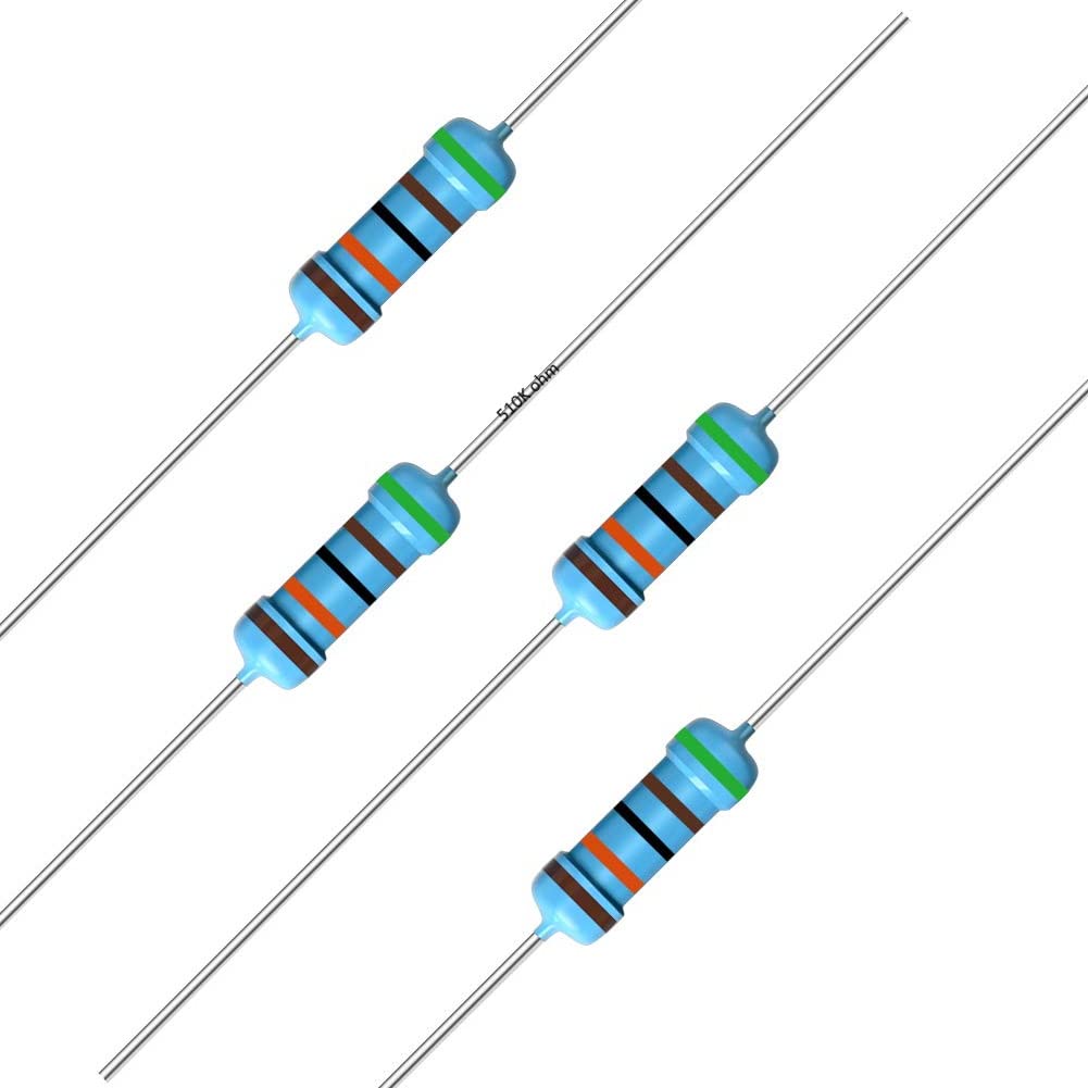 California JOS 100pcs 510K ohm Resistors, 1/4w 1% Tolerance Metal Film Fixed, Over 189 Values