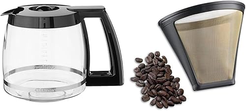 Cuisinart Jarra de repuesto de 14 tazas para cafetera, DCC-2200RC y GTF-4 filtro de café en tono dorado, cono de 4 tazas, molinillo de cuchillas