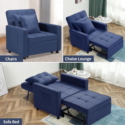 STRPRETTY BASIC Convertible Chair Bed, 3-in-1 Sleeper Chair Bed, Pull Out Folding Sofa Bed with Adjustable Backrest, Multi-Functional Single Sleeper Chair for Apartment (Blue)