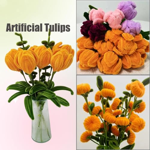 Image of Pipe Cleaner Set, 200 Pcs, with Floral Wires and Floral Tape, Chenille Stems for Tulip Bouquet Making, Kids DIY Craft Projects and Decorations (Orange+olivegreen kit)