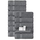 SALBAKOS 100% Turkish Cotton Washcloth Set of 12, 13x13 inch | Premium Quality | Hotel & Spa Collection | Ultra Soft, Super Absorbent, Wash Cloth Towels | Made in Turkey (Gray, 12 Washcloths)