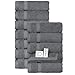 SALBAKOS Luxury Hotel & Spa Turkish Cotton 12-Piece Eco-Friendly Washcloth Set for Bath, 13 x 13 Inch, Gray
