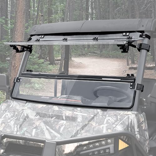 SAUTVS Flip Up Windshield for Polaris Ranger Midsize 570 500 SP 570 Accessories Clear 1/5 Hard Coated Polycarbonate Front Flip Windscreen Window Can be Closed/Vented or Fully Open(Not Fit FullSize)