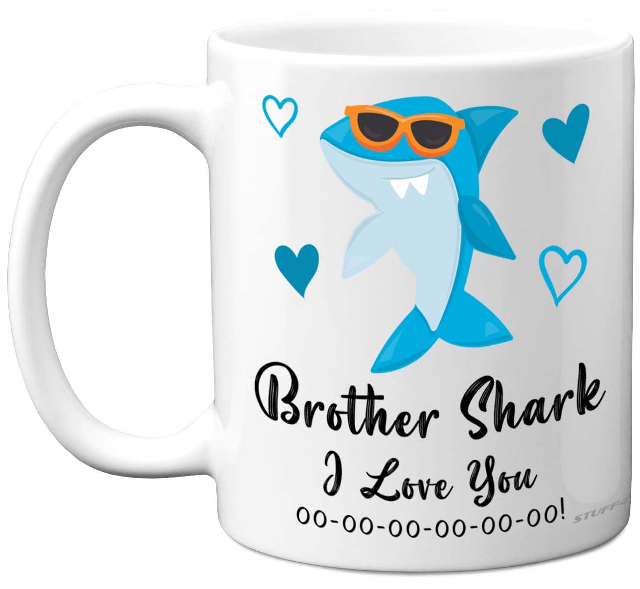 Brother Birthday Mug - Brother Shark - Birthday Gift from Sister or Step Happy Sibling from Toddler Baby, Christmas Tea Coffee 11oz Ceramic Dishwasher Safe Mugs Cup