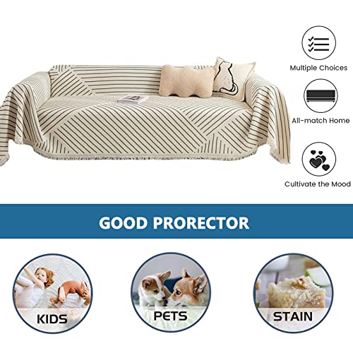 Housse de canapé décorative à pompons protection meubles lavable 180x280