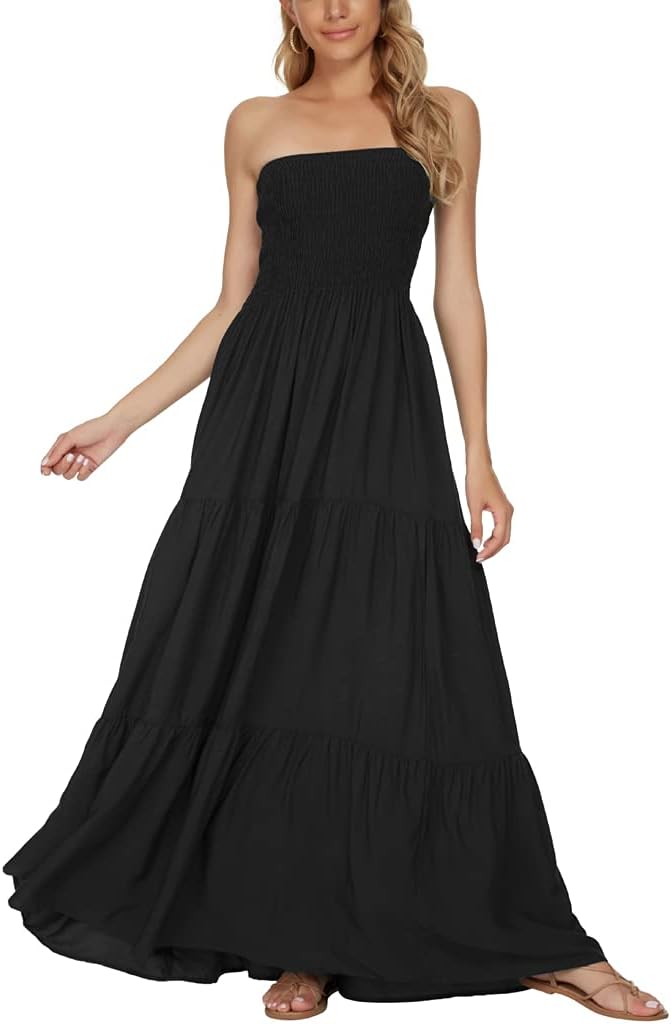 Women's Summer Strapless Tube Top Maxi Dresses Off Shoulder Boho Beach Long Dress - Image 3