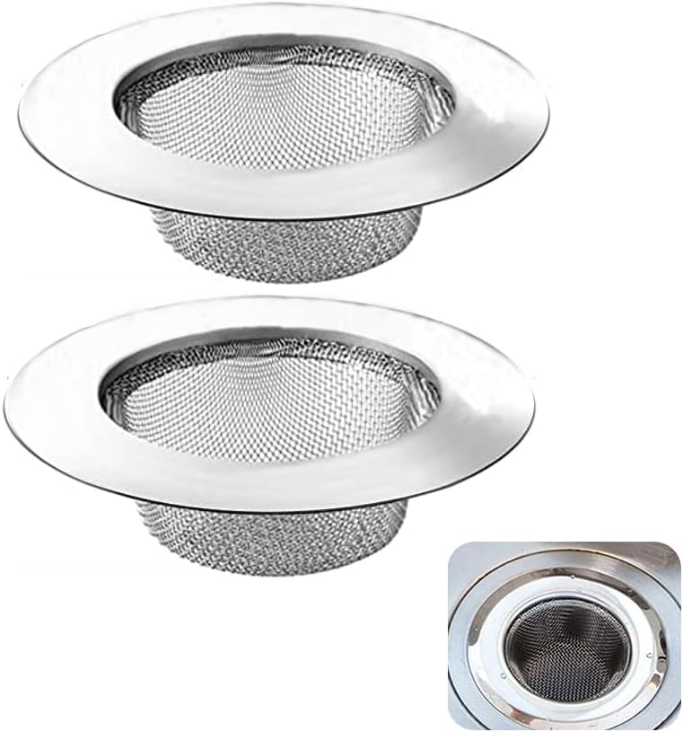 2 Pcs Kitchen Sink Strainer, Stainless Steel Sink Drain Strainer, 7.5 cm Drain Filter Strainer, Bathroom Sink Stopper, Hair Catcher, for Kitchen Sink, Bathroom, Bathtub, Wash Basin
