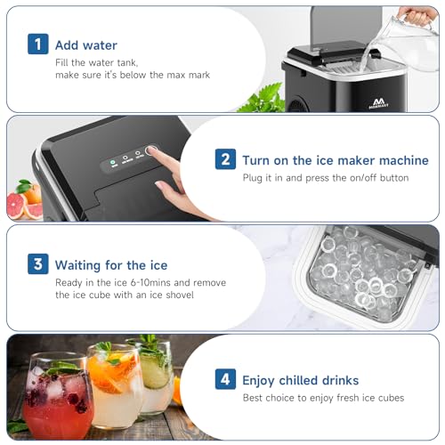 Monmart YT-A-002 Ice Maker Countertop, Led Display Portable Ice Maker Machine With Handle, 26.5Lbs/24Hrs, 8 Cubes In 6-9 Mins, Self-Cleaning Ice Makers With Ice Scoop And Basket For Home, Kitchen, Office, Bar thumb #3