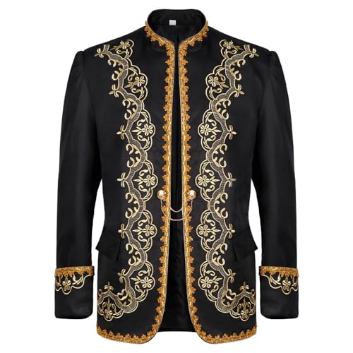 Cambkatl Men's Embroidered Court Prince Blazer Slim Fit Band Collar Suit Jacket Stylish Wedding Dinner Party Tuxedos
