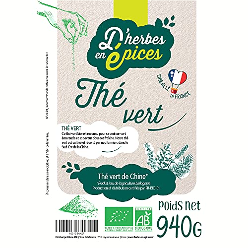 D'HERBES EN EPICES | Té verde en trozos rotos | Finamente cortado | 940g | Té verde a granel de China | Orgánico… - Imagen 7