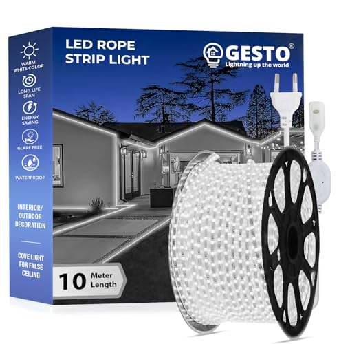 Image of Gesto 10 Meter Rope Led Strip Lights - Outdoor Lights Waterproof for Balcony Decoration,Home Decor & Interior Decoration | Decorative Lights for Diwali Decoration,Cove Light for Ceiling (White)