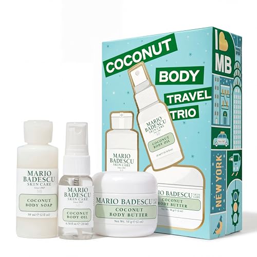 Mario Badescu Coconut Body Travel Trio Coconut Body Wash Body Butter & Body Oil Spray with Shea Butter Argan Oil & Aloe for Soft Smooth Nourished Radiant Skin