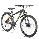 HILAND Bedrock Mountain Bike 27.5 Pollici, 24 Velocità, Telaio in Alluminio, Freni a Disco Idraulici, Forcella Ammortizzata, MTB Unisex Uomo Donna, Nero e giallo