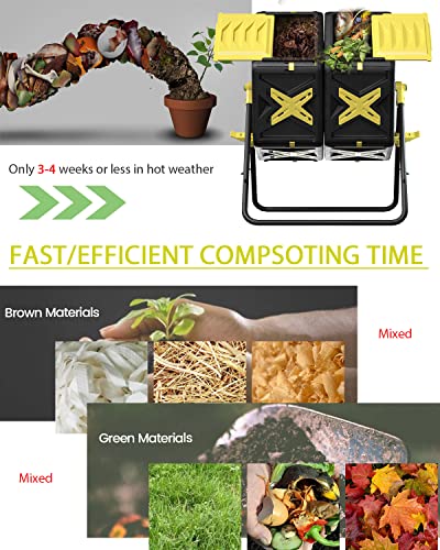 Compost Bin Outdoor - 2 X 18.5 Gal Dual Chamber Compost Tumbler,BPA Free Outdoor Rotating Composter with Easy-Turn, Fast-Working System - Thumbnail 4