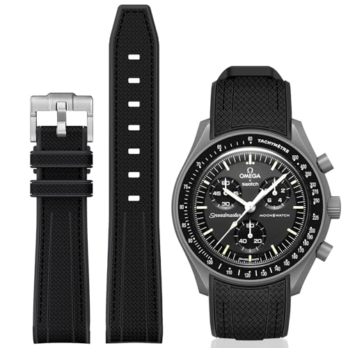 Image of BONACE Bands for Moonswatch Watch,Curved SIlicone Strap Compatible with Omega X Swatch 20mm Watch,Swatch Omega Moonswatch Speedmaster Replacement No Gap Strap Men Women