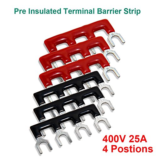 Image of 12pcs (6 Sets) 4 Positions Dual Row 600V 25A Screw Terminal Strip Blocks with Cover + 400V 25A 4 Positions Pre-Insulated Terminals Barrier Strip Black & Red by MILAPEAK