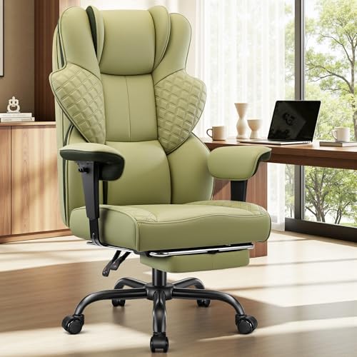 Image of FelixKing Big and Tall Office Chair 500lbs - Ergonomic Desk Chair with Footrest, Scratch-Resistant PU Leather Computer Chair, 4D Lumbar Support Gaming Chair, Comfy Reclining Swivel Work Chair, Green