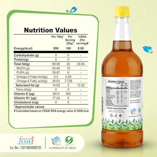 Image of Natureland Organics Sesame Oil 1 Ltr - Cold Pressed