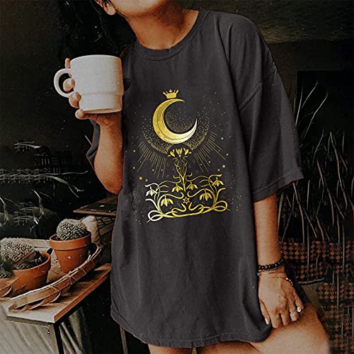 Image of Summer Y2k Tops for Womens, Casual Vintage Short Sleeve T-Shirt, Girls Oversize Loose Round Neck Elastic Tee