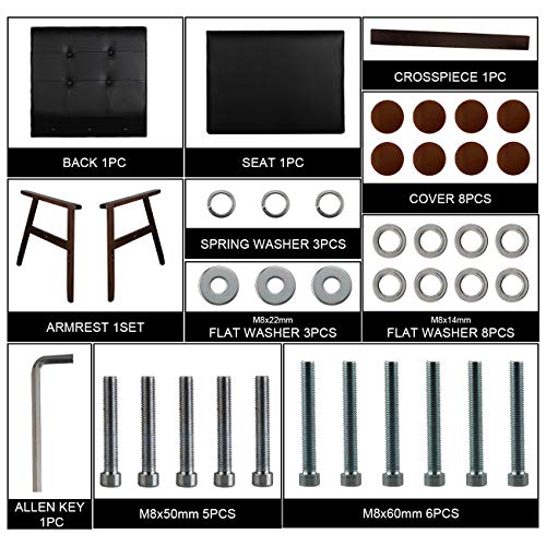 Jiasting Mid-Century Retro Modern Accent Chair Wooden Arm Upholstered Tufted Back Lounge Chairs Seat Size 24.4" 18.3" (Deep) (Square Leg Black) #TOP7