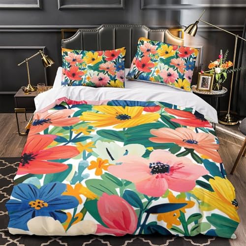 Parure de lit fleurs aquarelle 3D抗皱免烫微纤维单人被套三件套140x200cm