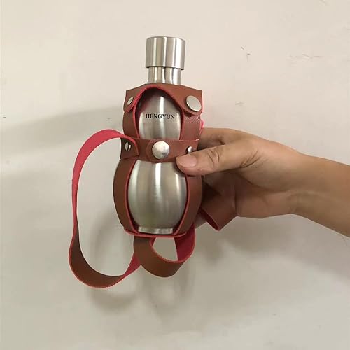 Miniatura 4 de 16 Oz Calabaza de acero inoxidable botella de vino Flagon Hervidor al aire libre Correa marrón